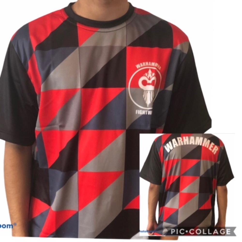 Warhammer red black gray checkered sport top tee